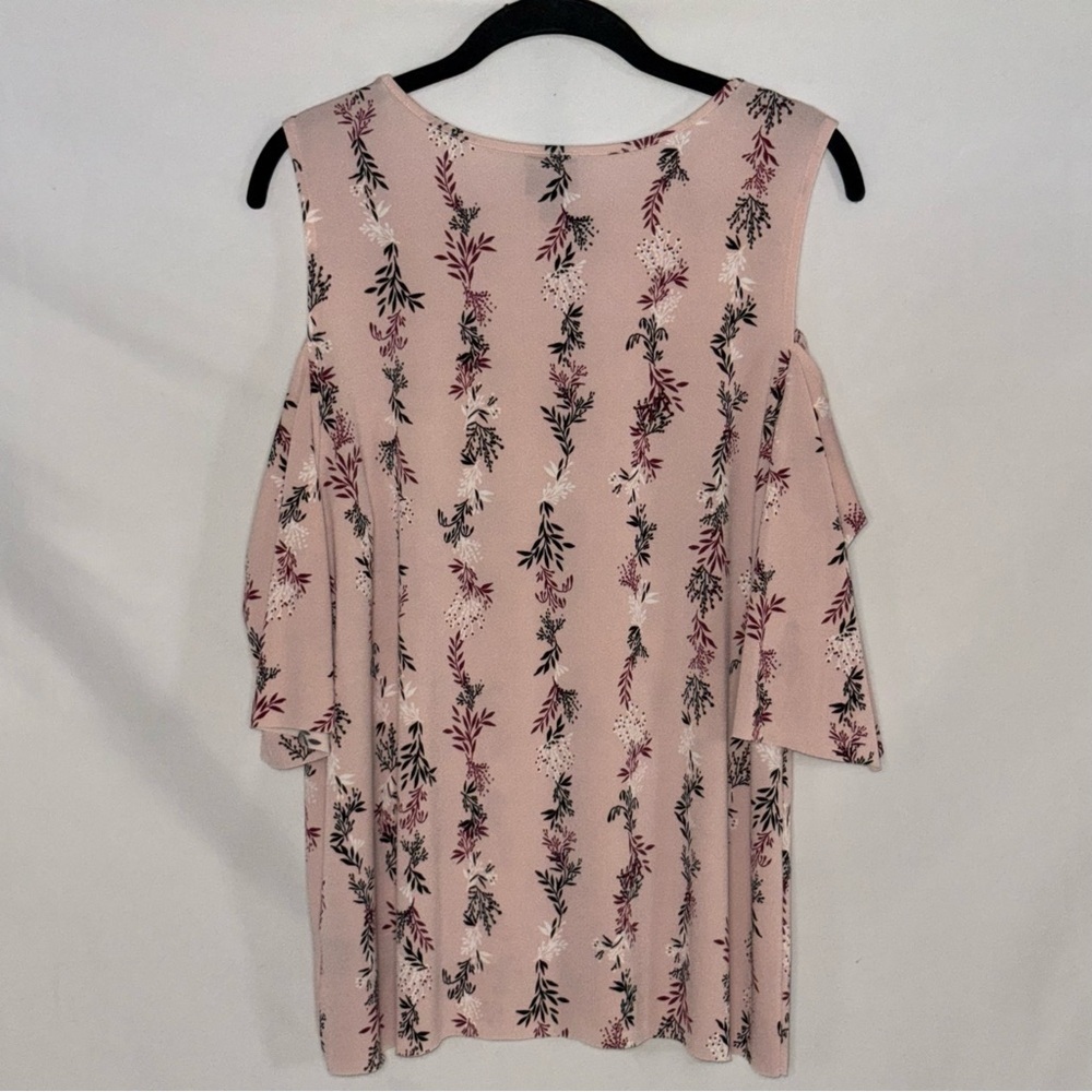 Worthington Rose Smoke Floral Cold Shoulder Blouse Size L EUC - Picture 2 of 3